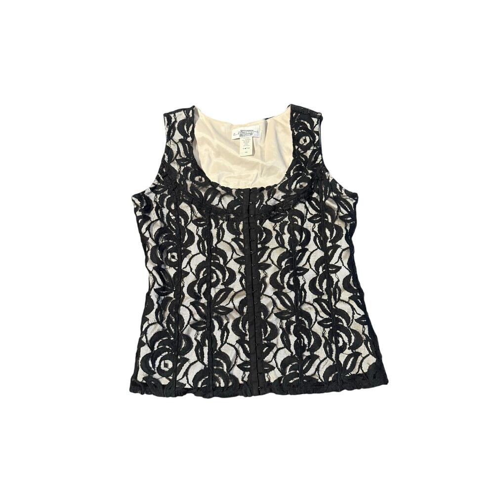 E.K. Designs Vintage Black Floral Lace Corset Top Nude Lining Petite Small SP